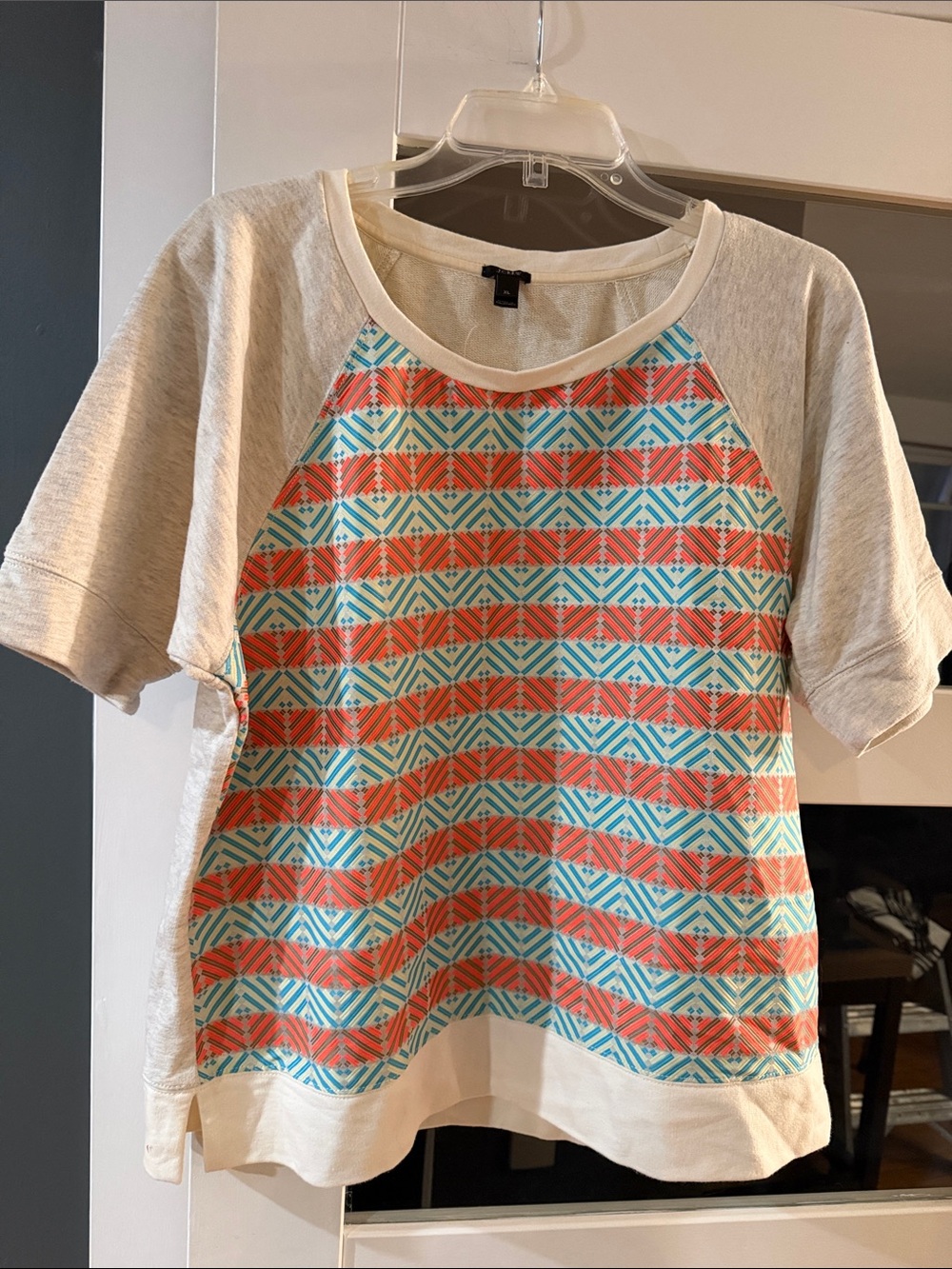 J. Crew Coral & Teal Geometric Raglan Top